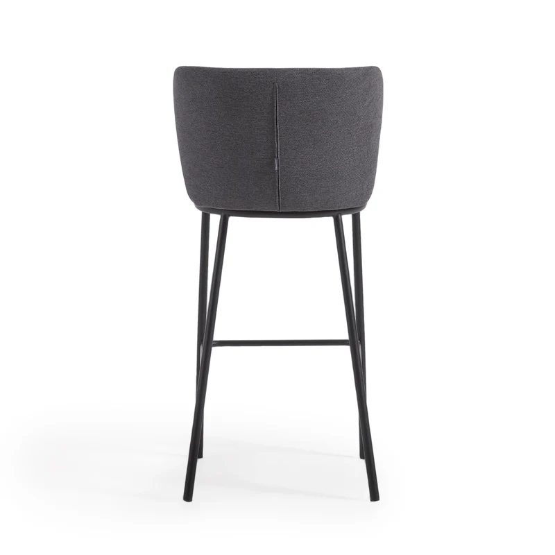 Ciselia stool in dark grey chenille and black legs 75 cm