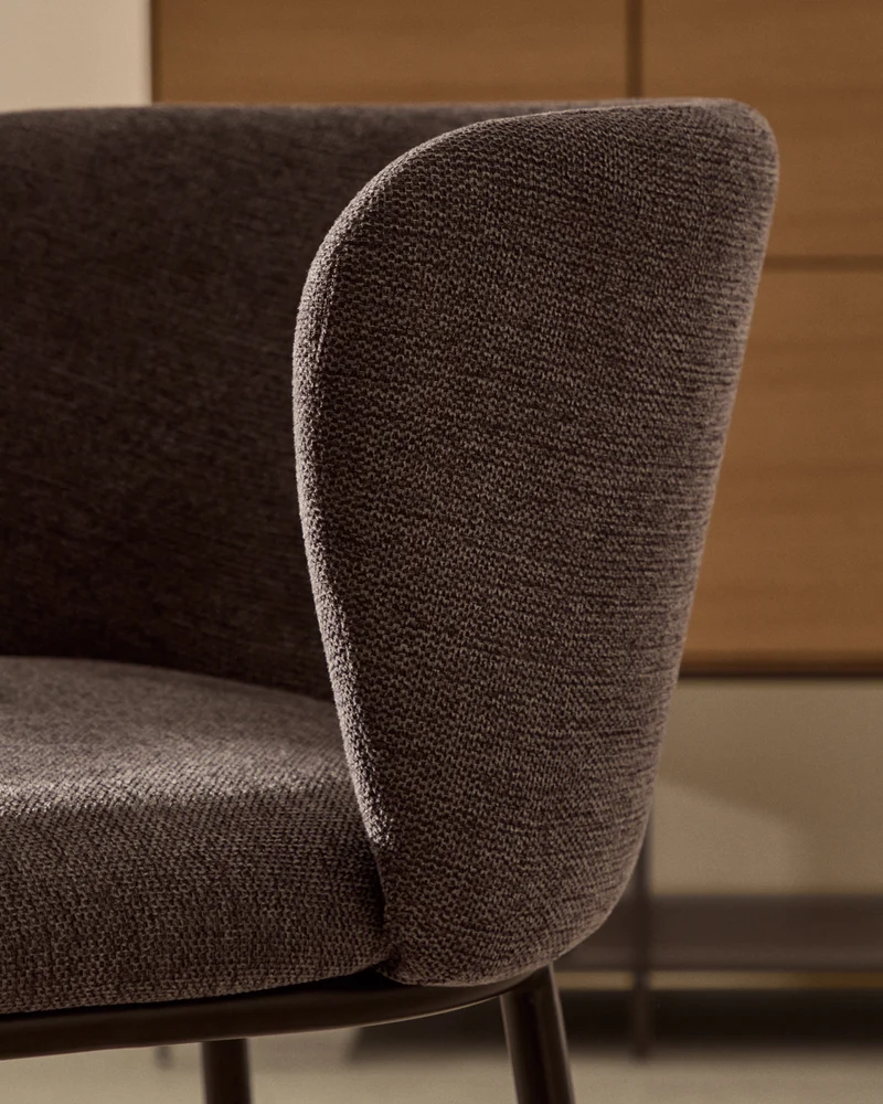 Ciselia stool in dark grey chenille and black legs 75 cm