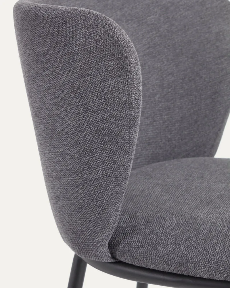 Ciselia stool in dark grey chenille and black legs 75 cm