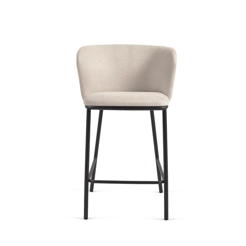 Ciselia stool in beige chenille with black legs 65 cm