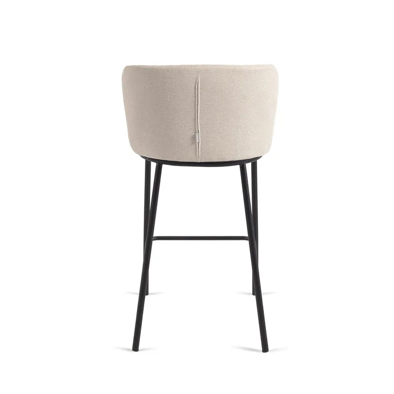 Ciselia stool in beige chenille with black legs 65 cm