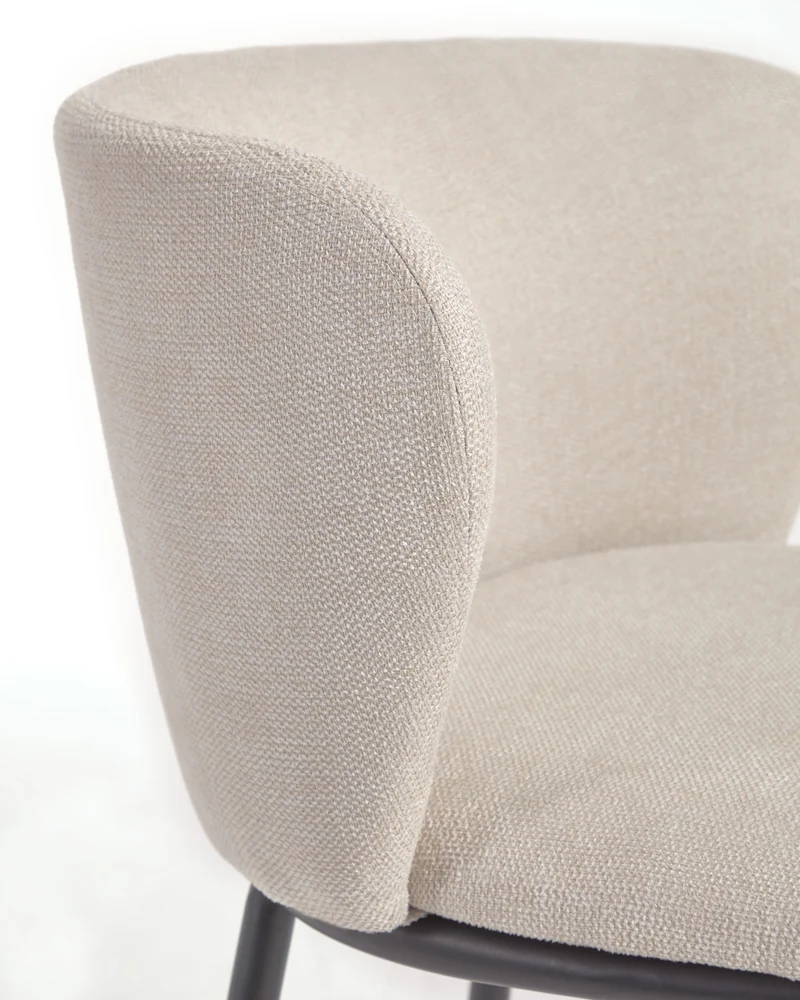 Ciselia stool in beige chenille with black legs 65 cm