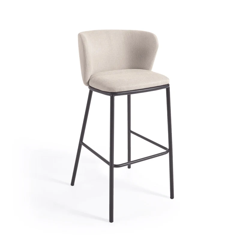 Ciselia stool in beige chenille and black legs 75 cm