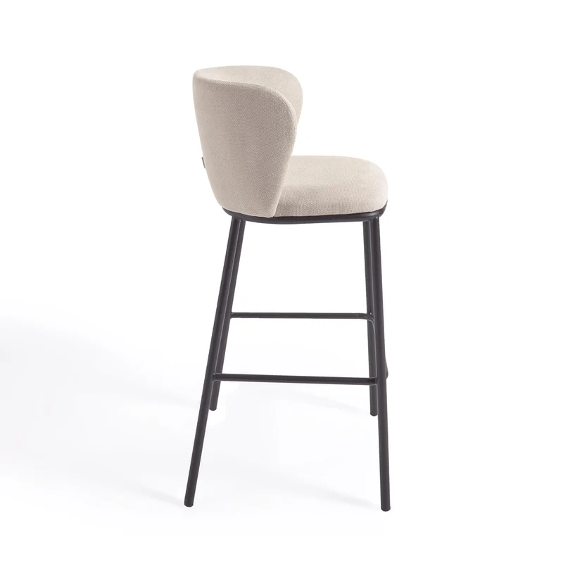 Ciselia stool in beige chenille and black legs 75 cm