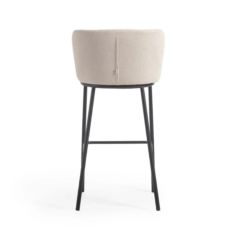 Ciselia stool in beige chenille and black legs 75 cm