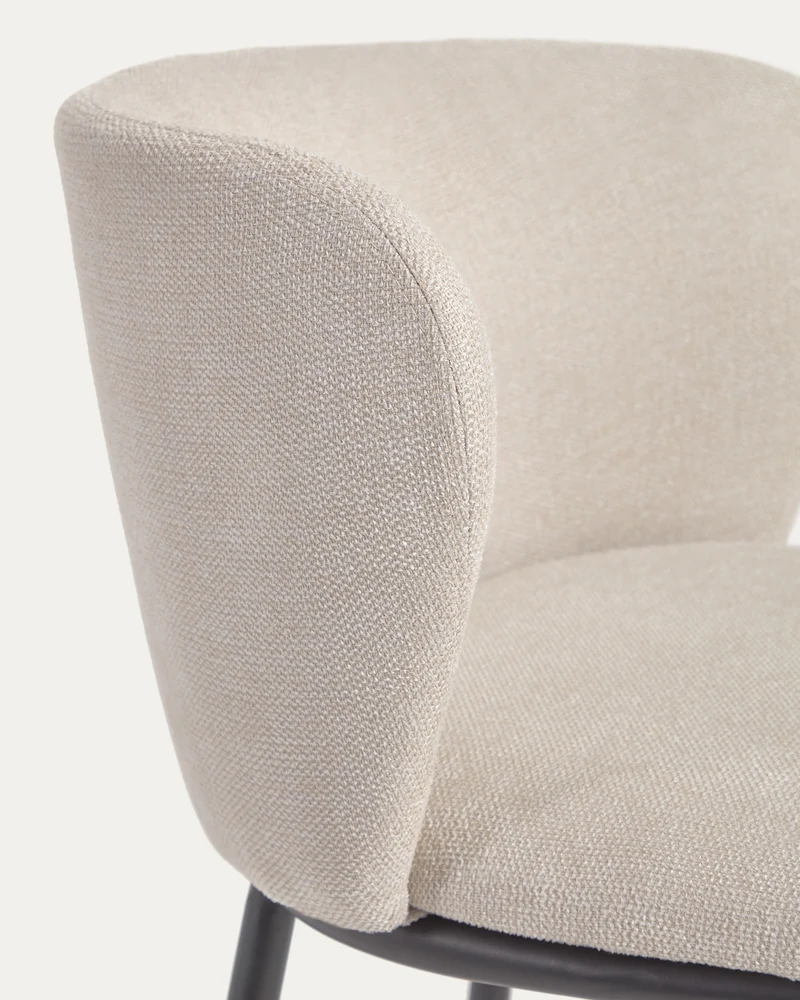 Ciselia stool in beige chenille and black legs 75 cm