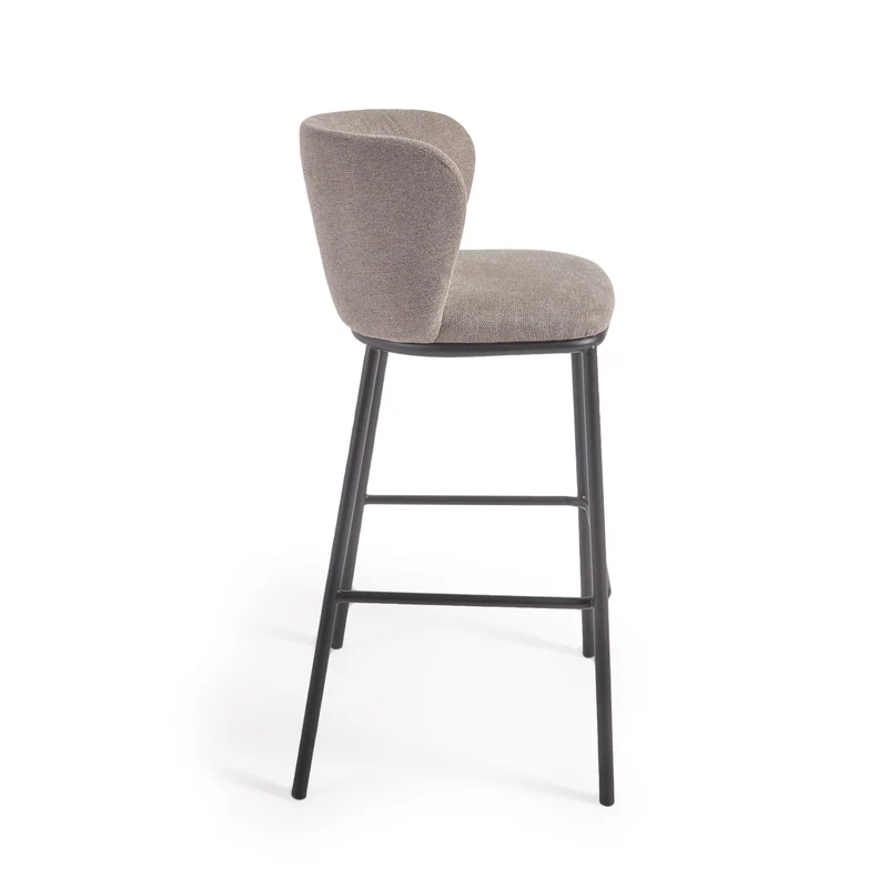 Ciselia stool in light brown chenille and black legs 75 cm