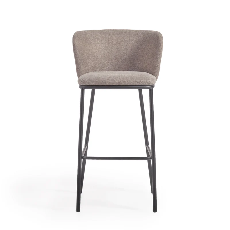 Ciselia stool in light brown chenille and black legs 75 cm