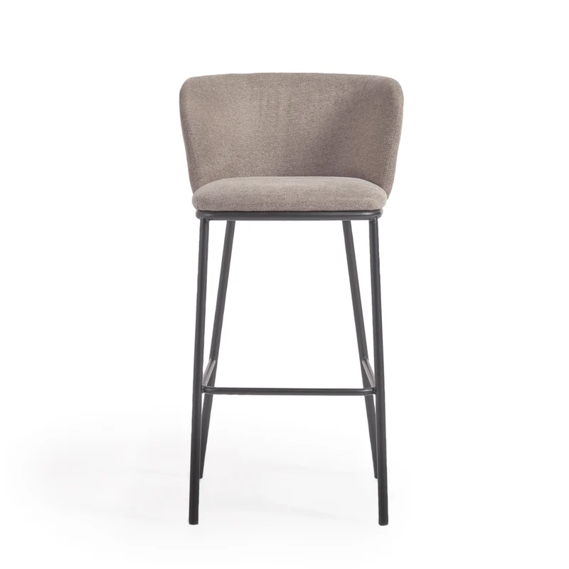 Ciselia stool in light brown chenille and black legs 75 cm