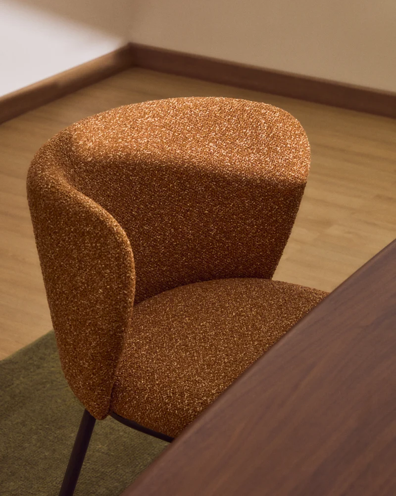 Ciselia terracotta thick chenille chair with black legs
