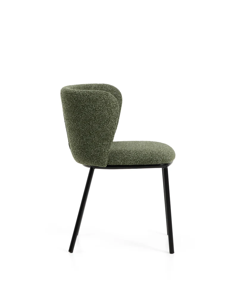 Ciselia dark green thick chenille chair with black legs