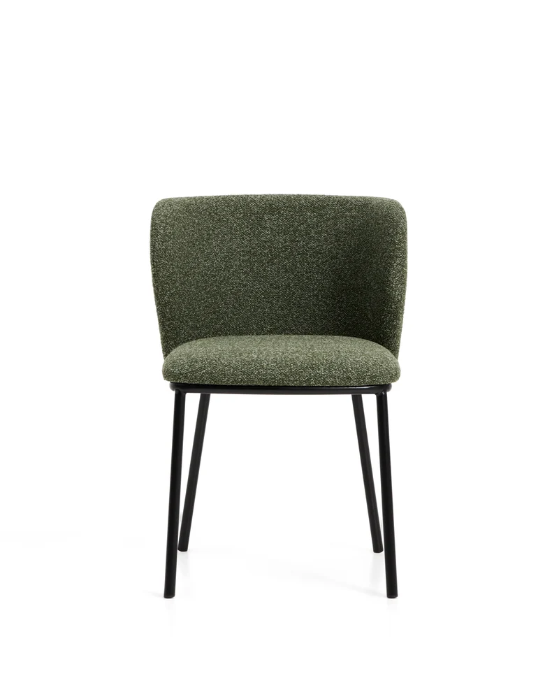 Ciselia dark green thick chenille chair with black legs