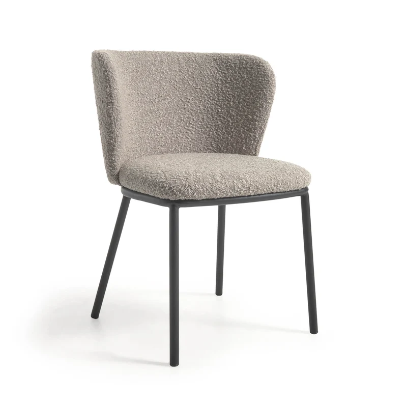 Ciselia chair with light grey bouclé and black metal FR