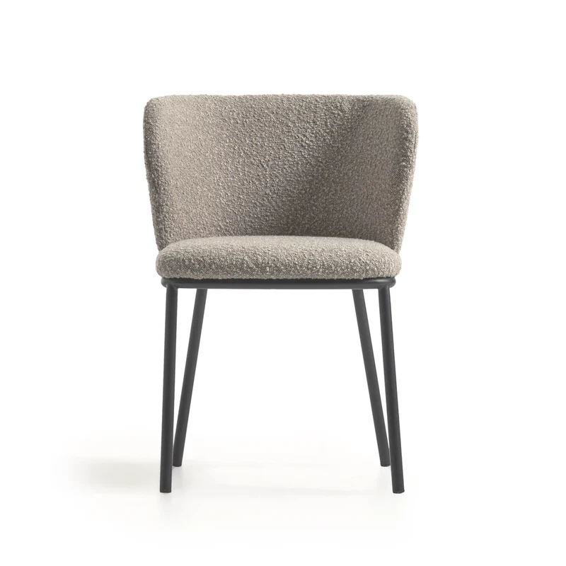 Ciselia chair with light grey bouclé and black metal FR