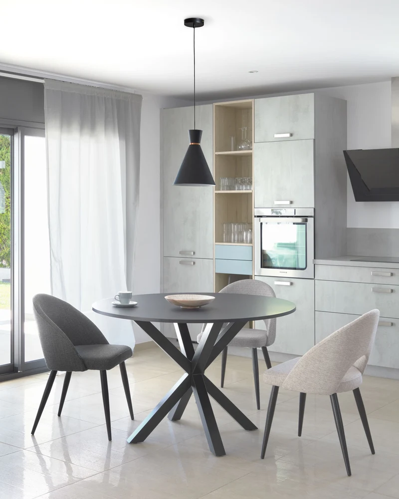Beige Mael chair with steel legs with black finish