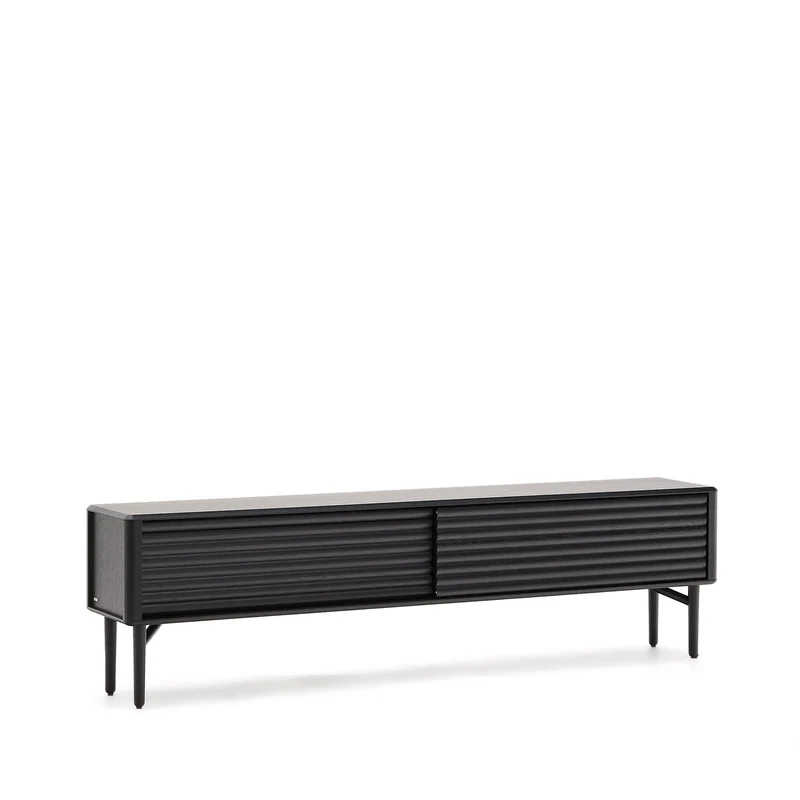 Lenon TV cabinet, 2 doors in solid wood and black oak veneer 200x57 cm FSC Mix Credit