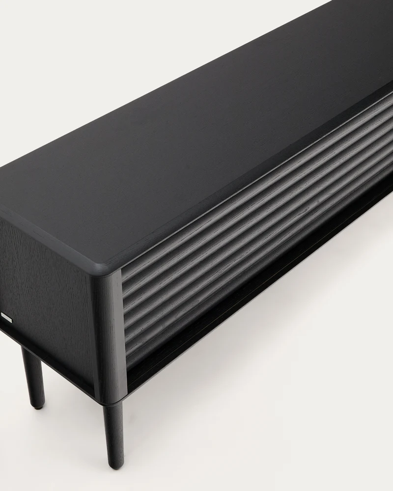 Lenon TV cabinet, 2 doors in solid wood and black oak veneer 200x57 cm FSC Mix Credit