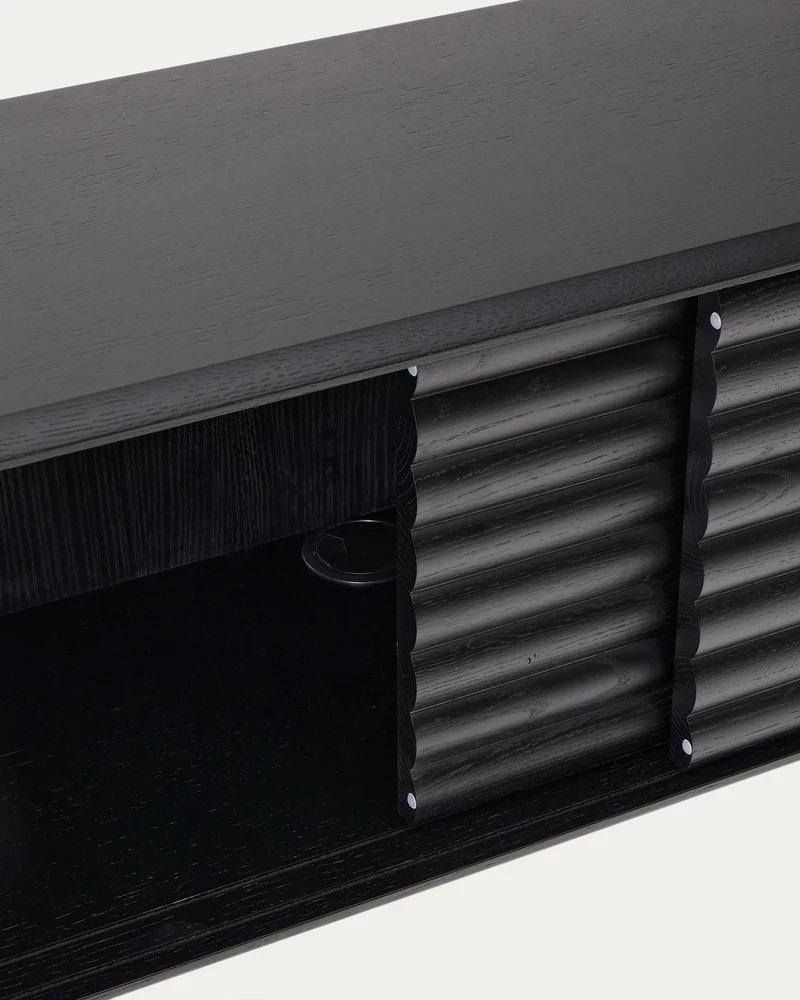 Lenon TV cabinet, 2 doors in solid wood and black oak veneer 200x57 cm FSC Mix Credit