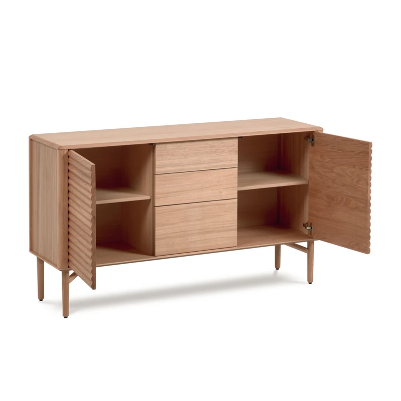 Lenon oak wood and veneer sideboard with 2 doors & 3 drawers, 155 x 86 cm FSC MIX Credit