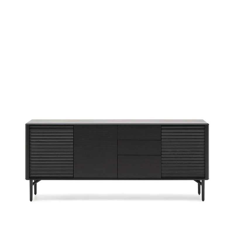 Lenon sideboard 3 doors and 3 drawers solid wood and black oak veneer 200x86cm FSC Mix Credit