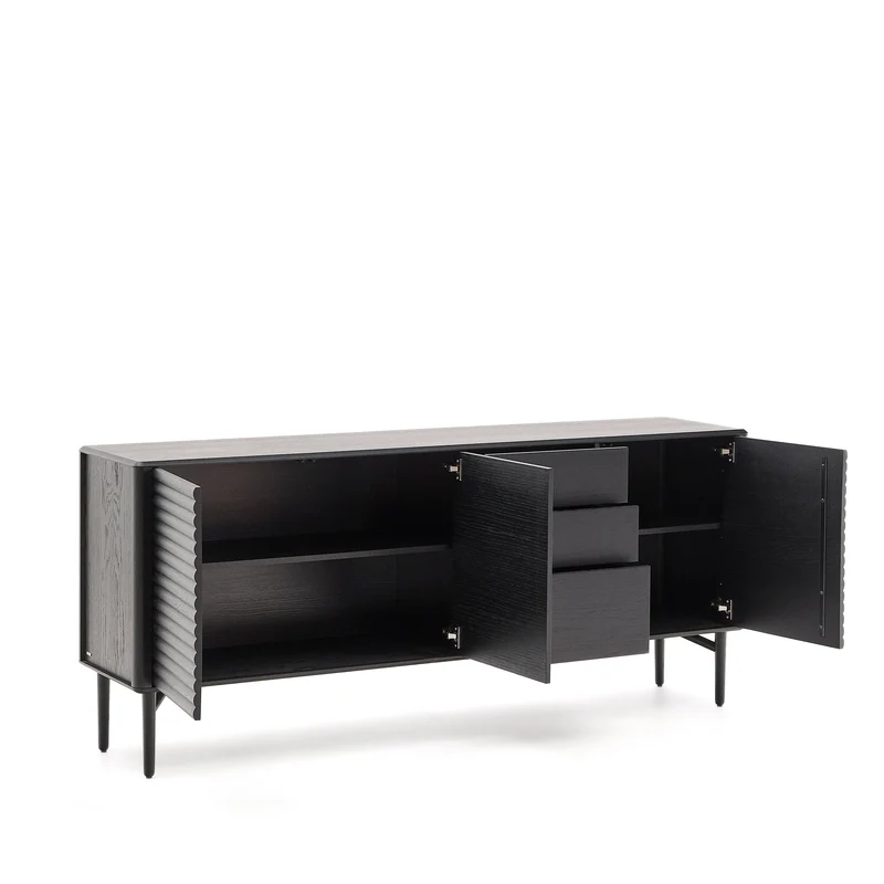 Lenon sideboard 3 doors and 3 drawers solid wood and black oak veneer 200x86cm FSC Mix Credit