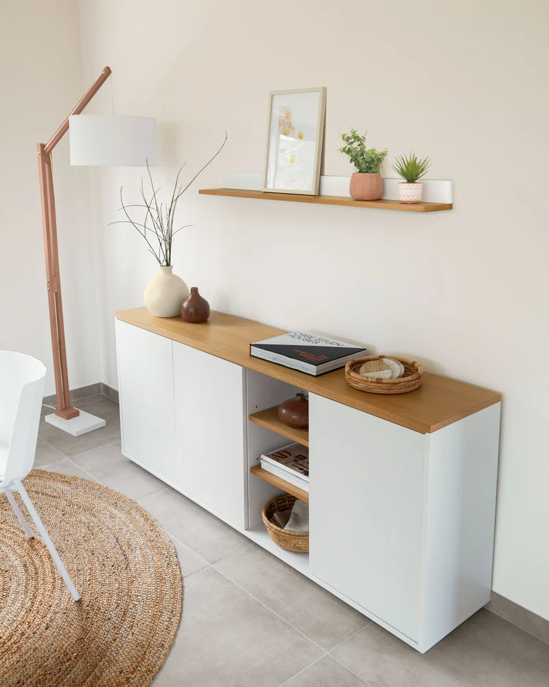 Abilen oak wood veneer 3 door sideboard with white lacquer, 180 x 75 cm FSC 100%