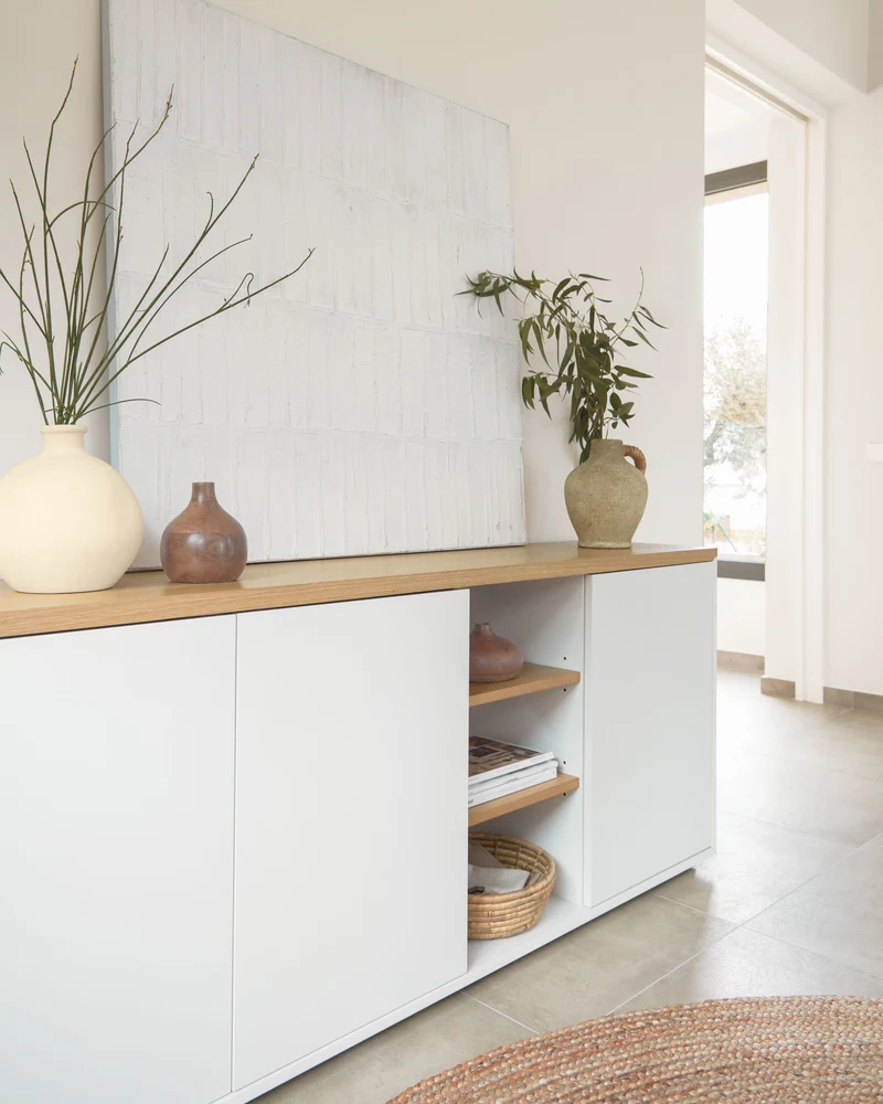Abilen oak wood veneer 3 door sideboard with white lacquer, 180 x 75 cm FSC 100%