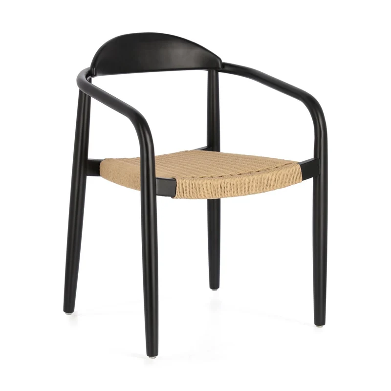 Nina stackable chair solid acacia wood with black finish and beige paper rope seat FSC100%