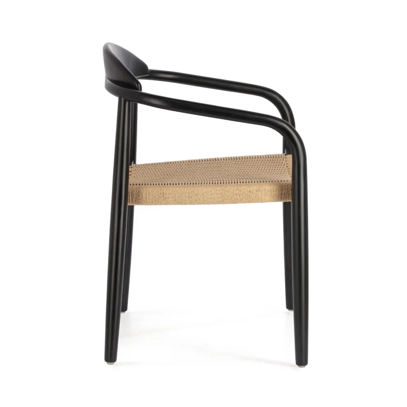 Nina stackable chair solid acacia wood with black finish and beige paper rope seat FSC100%