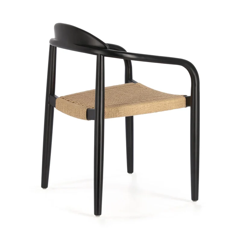 Nina stackable chair solid acacia wood with black finish and beige paper rope seat FSC100%