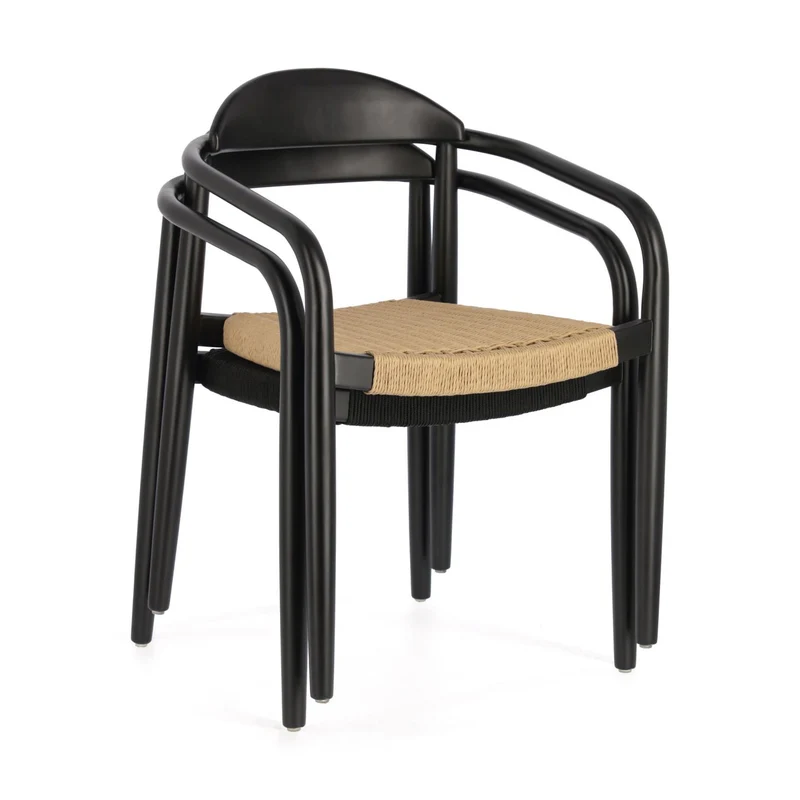 Nina stackable chair solid acacia wood with black finish and beige paper rope seat FSC100%