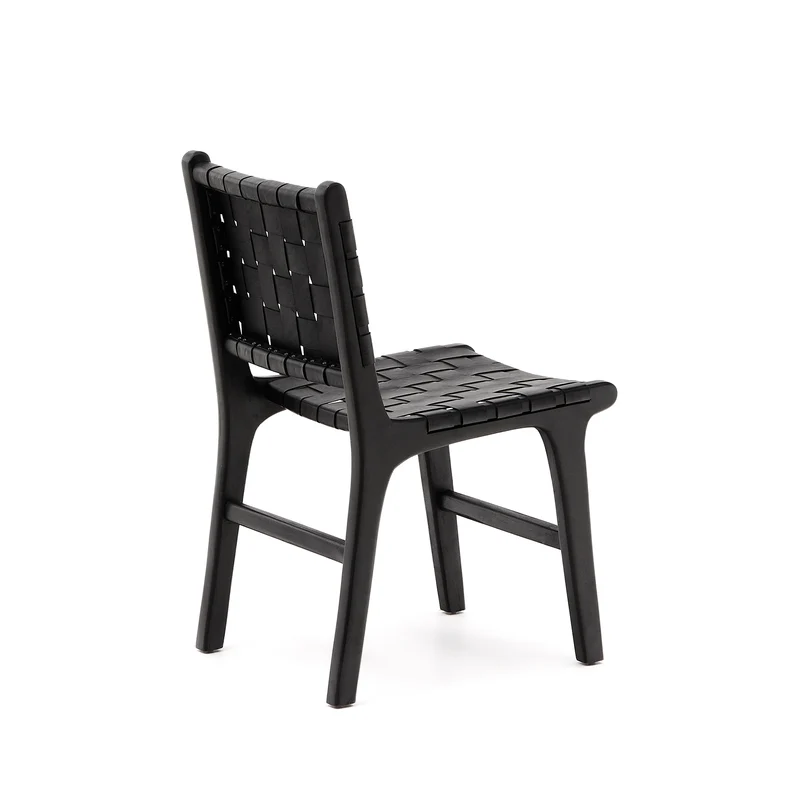 Calixta chair in leather and solid mahogany wood with black finish