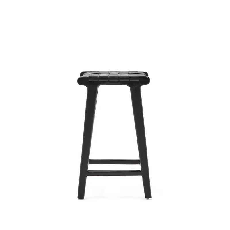 Calixta stool in leather and solid mahogany wood with black finish 67 cm