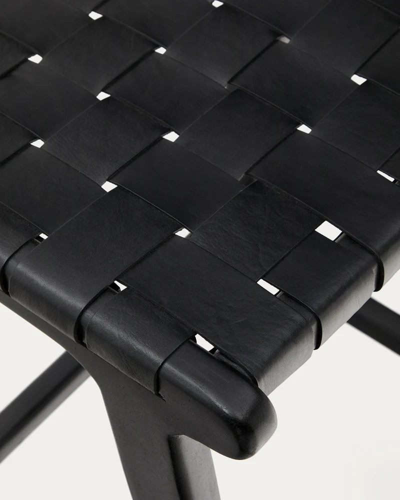 Calixta stool in leather and solid mahogany wood with black finish 67 cm