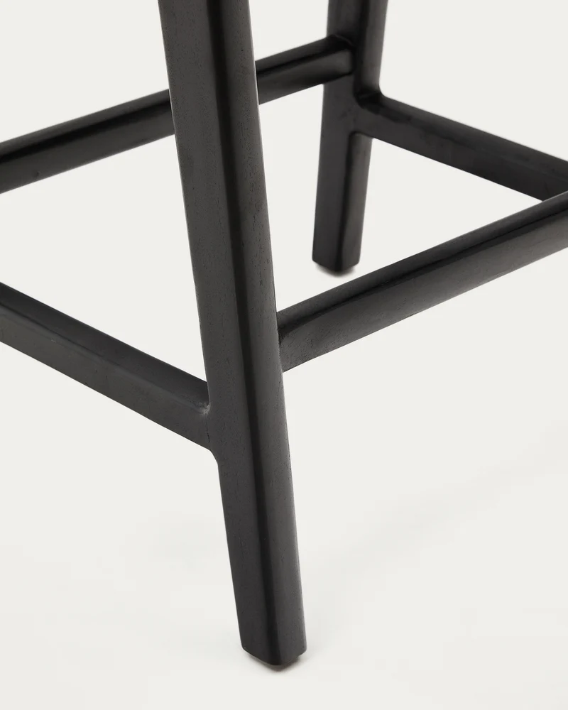 Calixta stool in leather and solid mahogany wood with black finish 67 cm