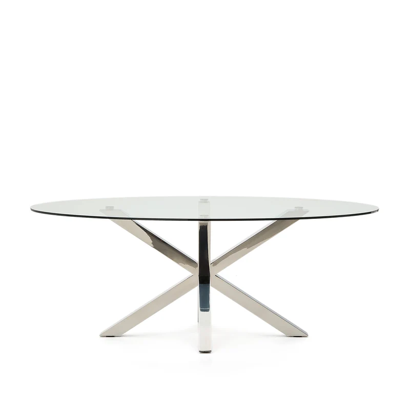 Argo oval table in glass and stainless steel legs Ø 200 x 100 cm