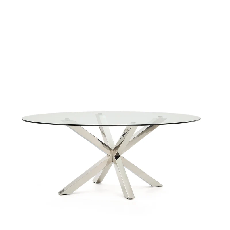 Argo oval table in glass and stainless steel legs Ø 200 x 100 cm