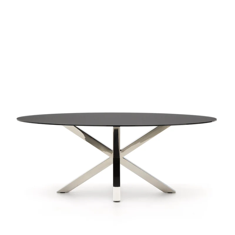 Argo oval table in matt black glass and stainless steel legs Ø 200 x 100 cm