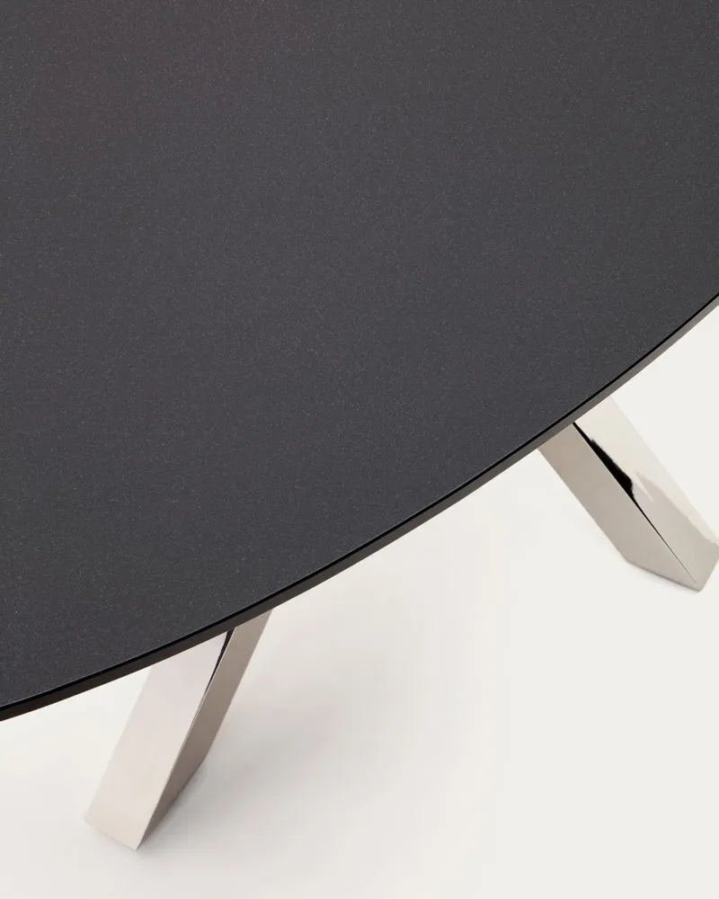 Argo oval table in matt black glass and stainless steel legs Ø 200 x 100 cm