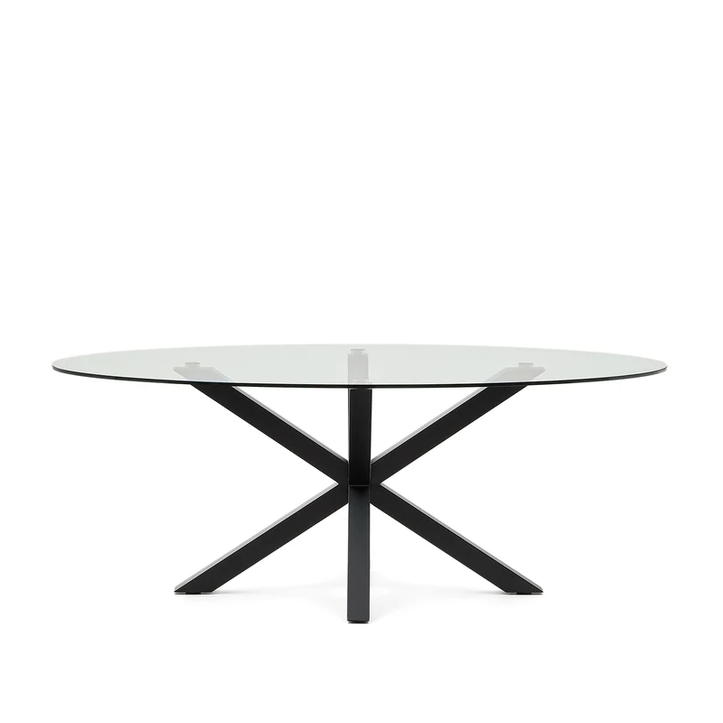 Argo oval table in glass and steel legs with black finish Ø 200 x 100 cm