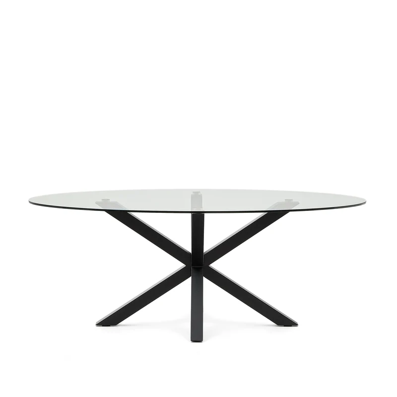 Argo oval table in glass and steel legs with black finish Ø 200 x 100 cm