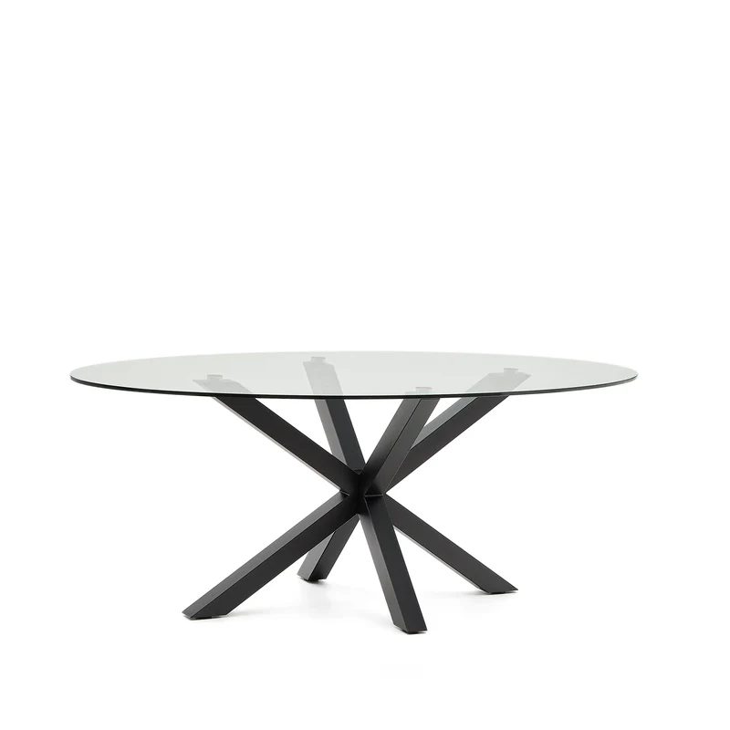 Argo oval table in glass and steel legs with black finish Ø 200 x 100 cm