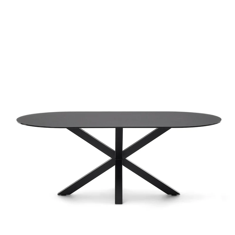 Argo table with black glass and black steel legs Ø 200 x 100 cm
