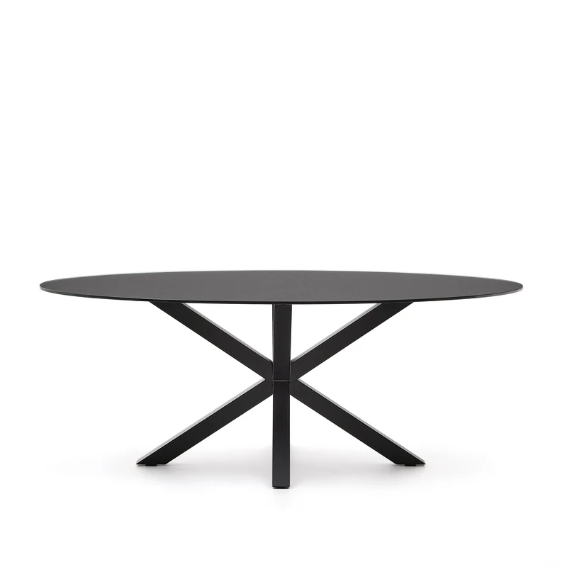 Argo table with black glass and black steel legs Ø 200 x 100 cm