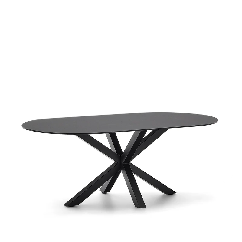 Argo table with black glass and black steel legs Ø 200 x 100 cm