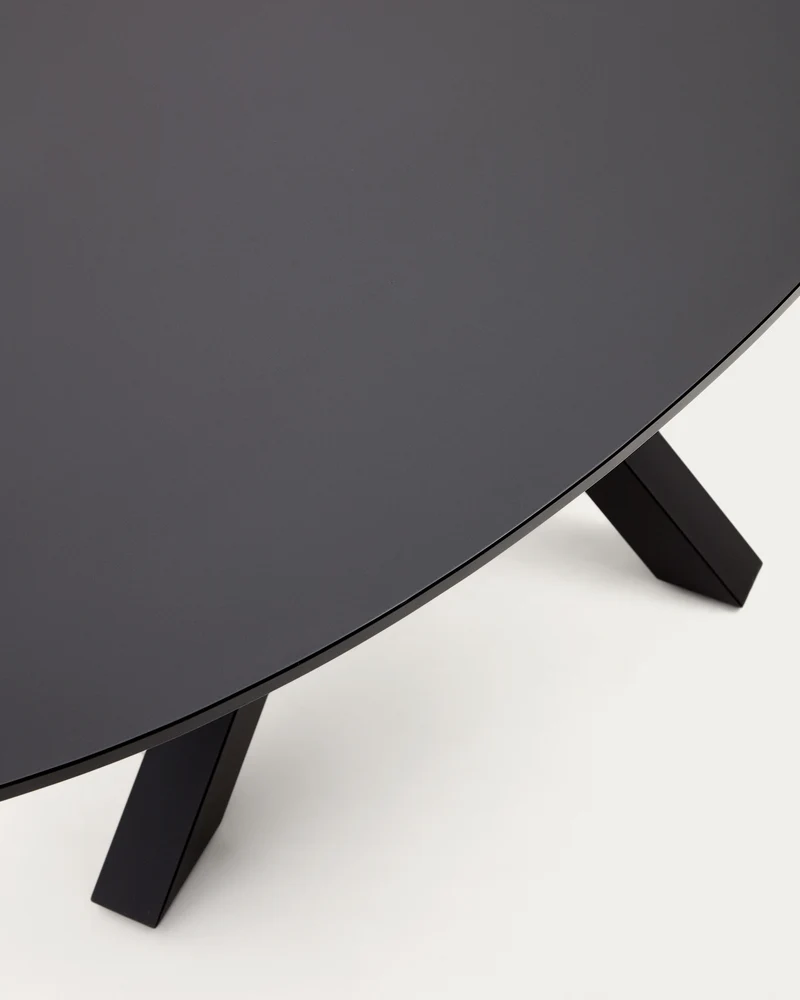 Argo table with black glass and black steel legs Ø 200 x 100 cm