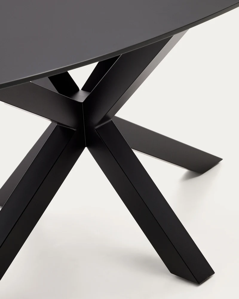 Argo table with black glass and black steel legs Ø 200 x 100 cm