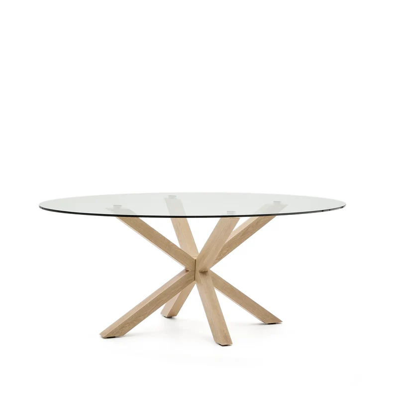 Argo oval table with glass and wood effect steel legs Ø 200 x 100 cm