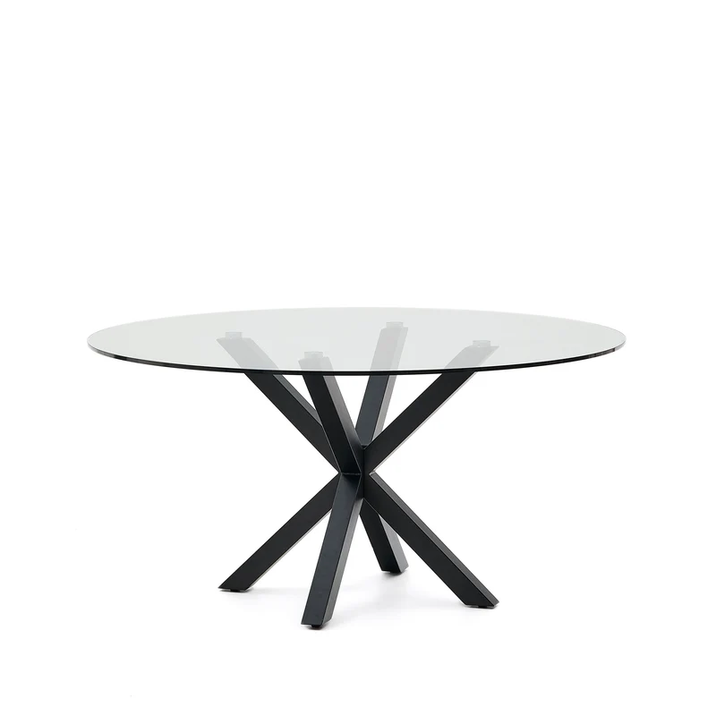 Argo round table in glass and steel legs with black finish Ø 150 cm