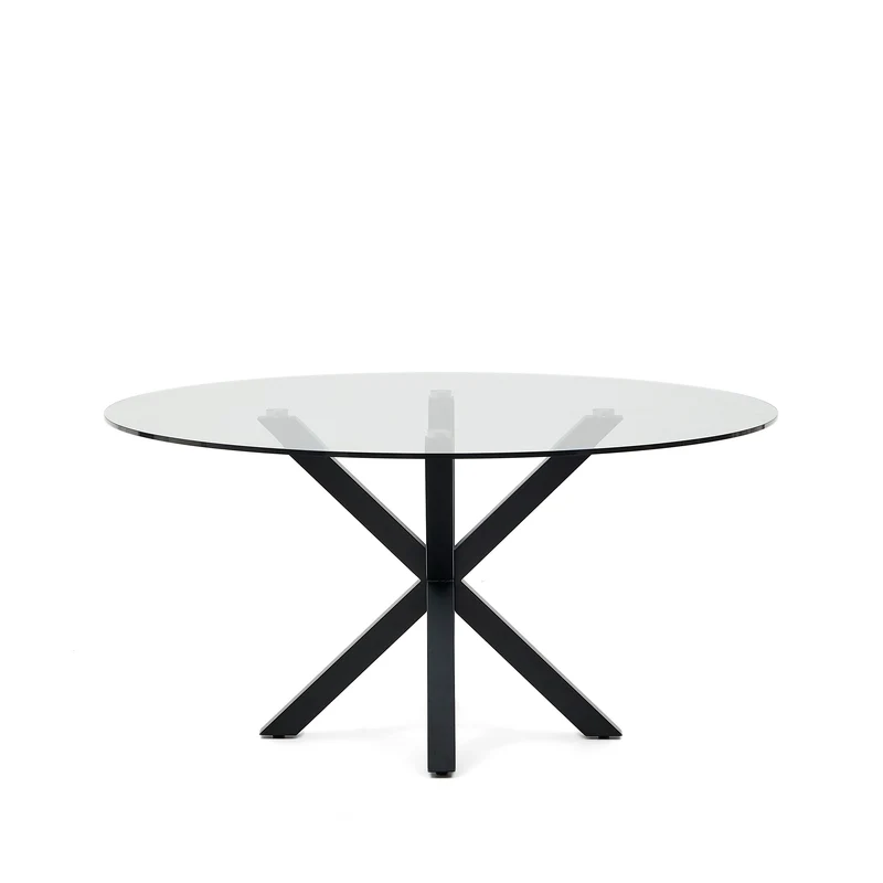 Argo round table in glass and steel legs with black finish Ø 150 cm